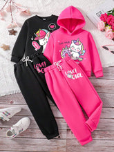 3pcs Toddler Unicorn Print Fleece Sweatshirt, Hooded Sweatshirt And Sweatpants Set